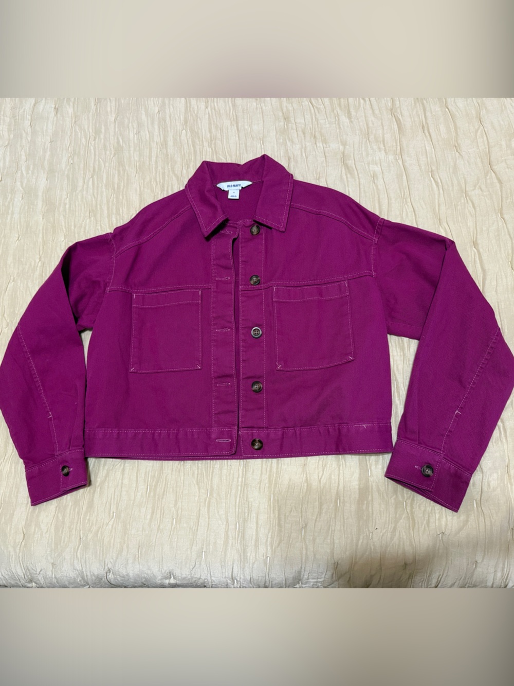 Old Navy Utility Cropped Raspberry Canvas Jacket